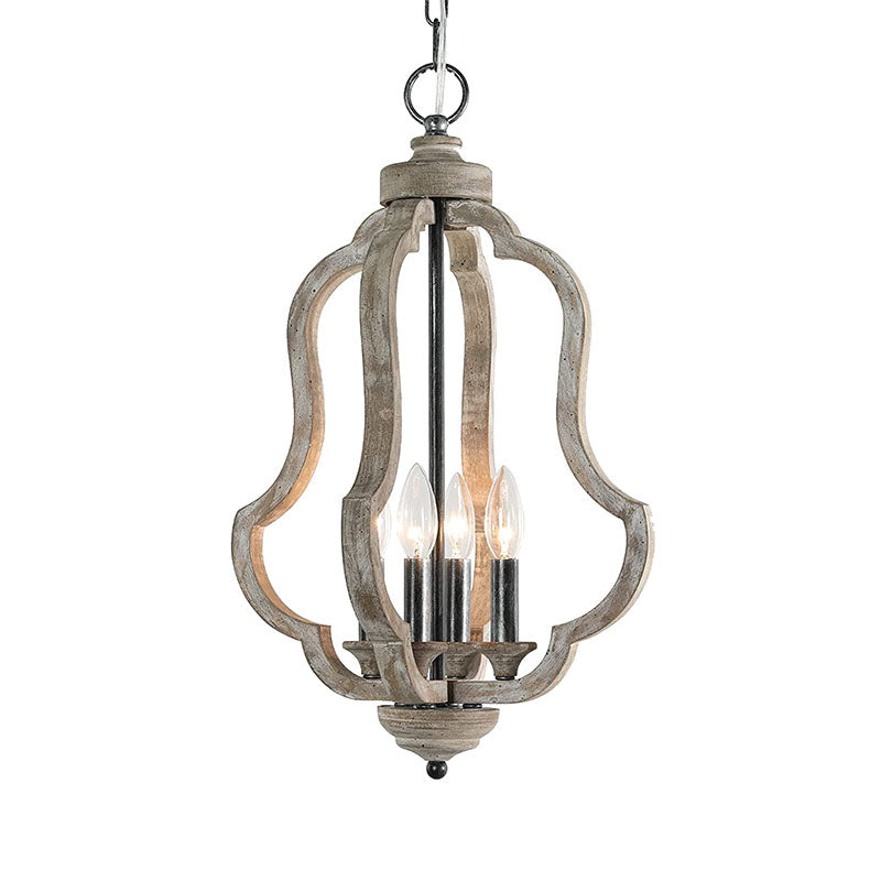 Farmhouse wooden chandelier 4 light candle rustic handcrafted pendant light