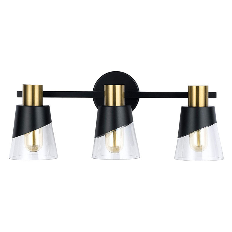 3 Lights vanity wall lightfixture black and gold Glass wall lighting