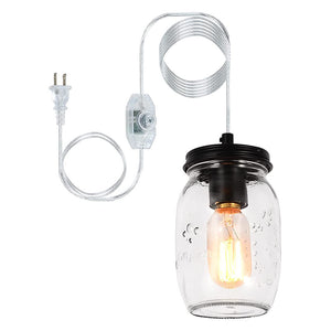 Mason jar glass pendant light fixture plug in hang lamp