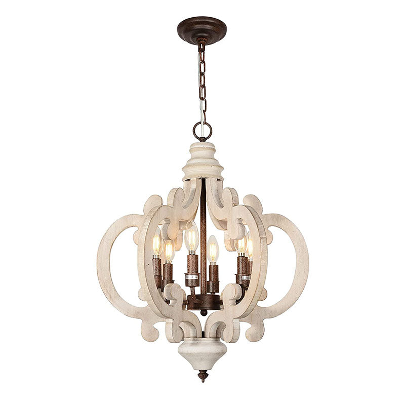 6 light farmhouse wooden chandelier industrial swag pendant lighting fixture