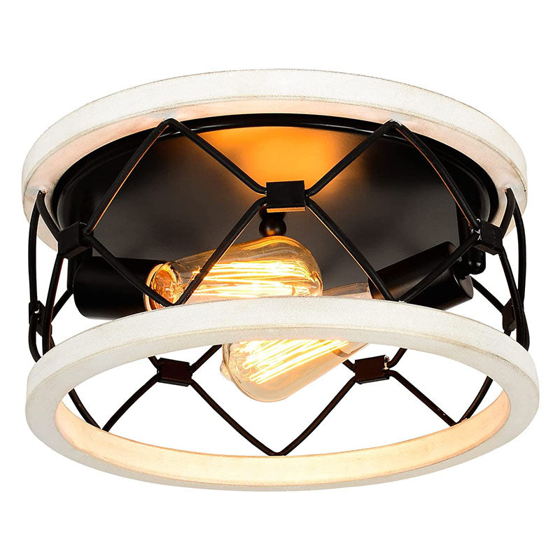2 light round ceiling light fixture black cage Close to Ceiling Light