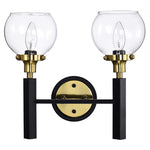2 Light black wall lights for bedroom industrial wall sconce lighting with glass shade