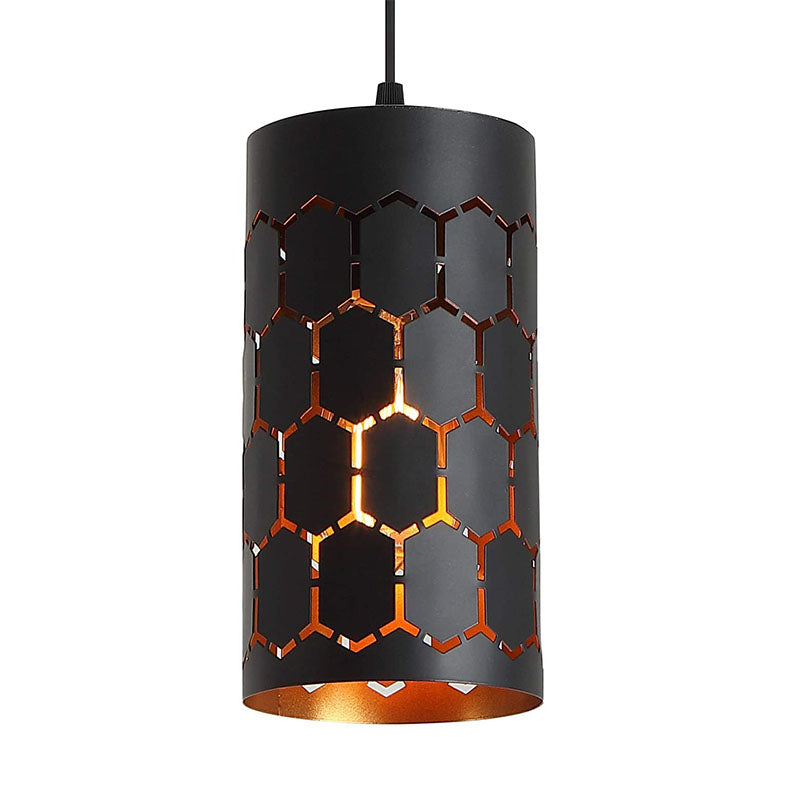 Black cylindrical pendant light mini industrial hanging lighting fixture