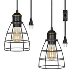 2 pack plug in pendant light industrial cage pendant lamp