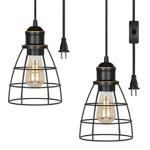 2 pack plug in pendant light industrial cage pendant lamp