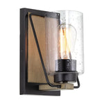 Industrial rust wall sconce black cylinder wood wall lamp with seeded glass