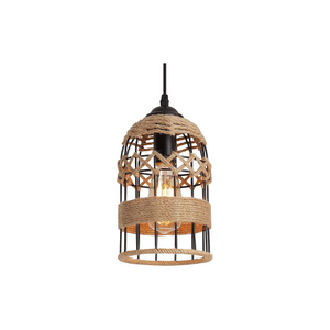 Black mini pendant lighting fixture rustic cage hemp rope pendant light fixture