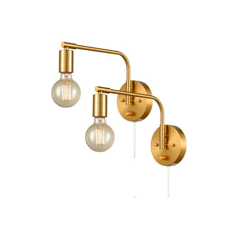 2 pack of plug in brass wall light swing arm wall sconce