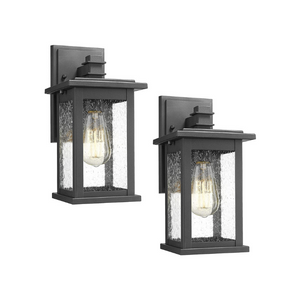 2 pack wall mount black sconce with clear seeded glass shade