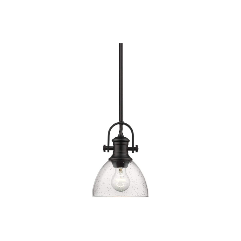 Seeded glass pendant light, industrial black pendant light