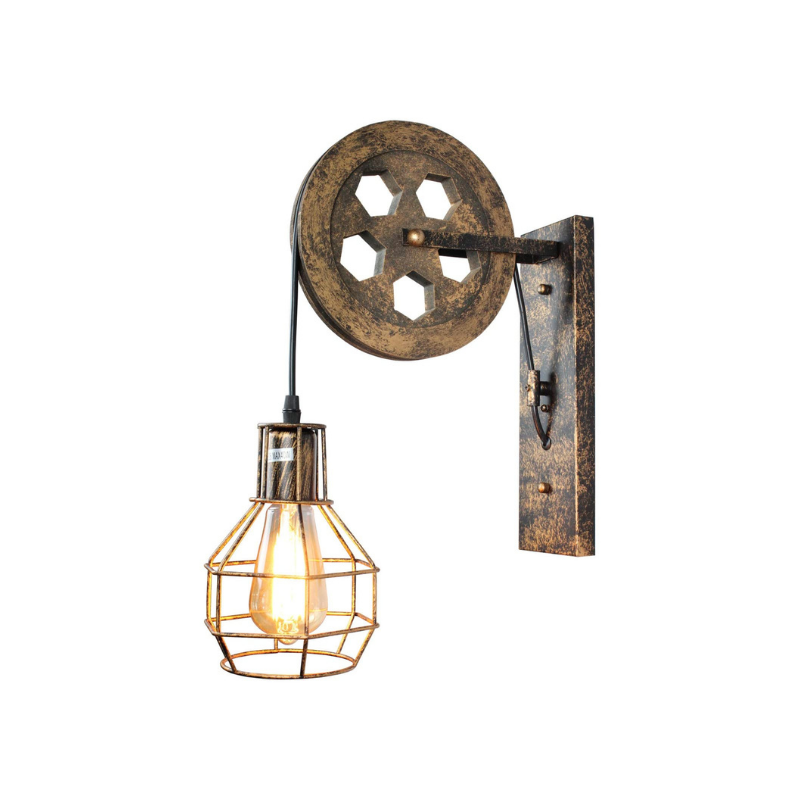 Pulley cable wall light adjustable industrial cage wall sconce light