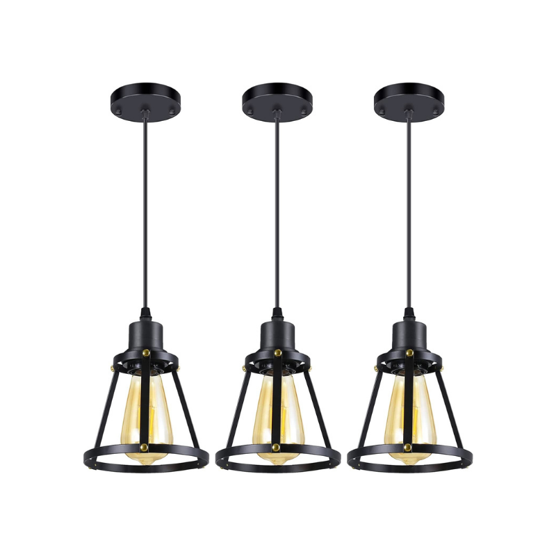 3 pack black dining pendant light fixture industrial adjustable cage kitchen pendant lamp