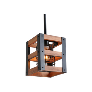 Single wood & wire cage black industrial pendant lamp light, island hanging light