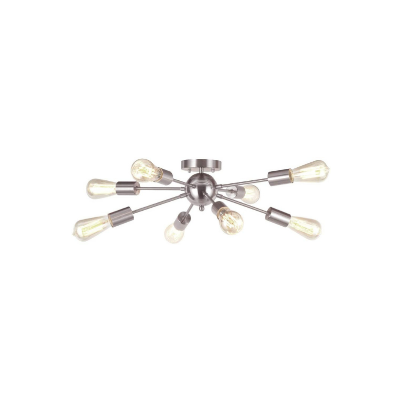 8 light antique sputnik ceiling light with brushed nickel finish