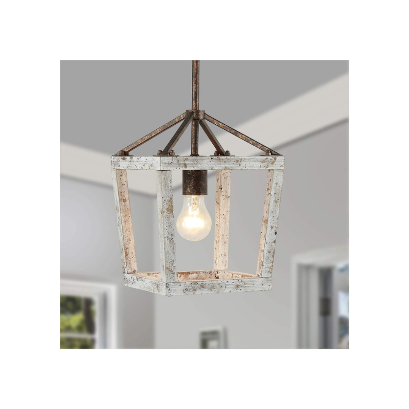 Farmhouse wood pendant light white cage chandelier rustic retro pendant light