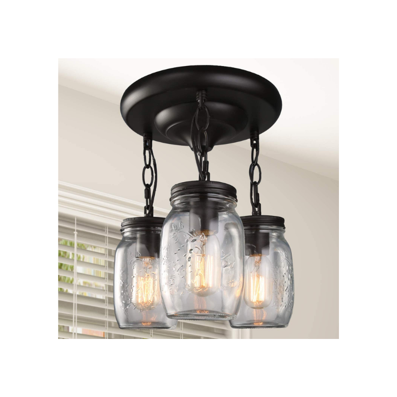 3 light glass mason jar flush mount black ceiling fixture