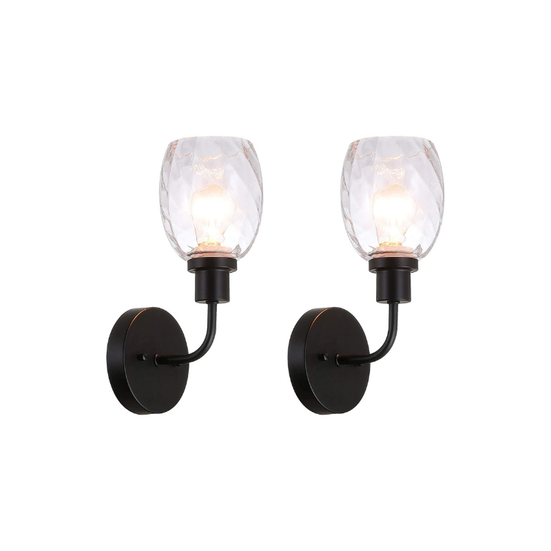 2 pack black arm wall light glass wall sconce with glass shade