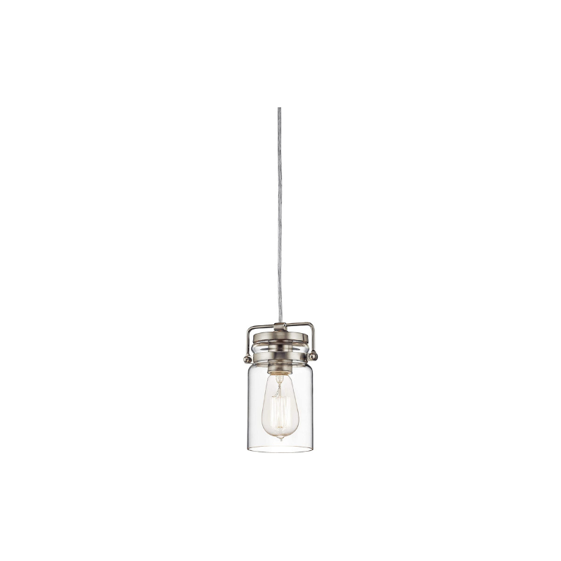 Jar glass pendant light fixture with nickel brush