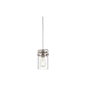 Jar glass pendant light fixture with nickel brush