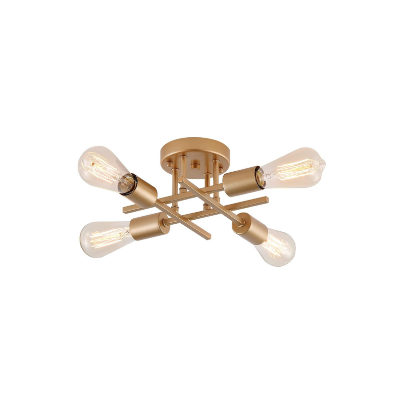 4 light modern semi flush mount ceiling light fixture with gold finish