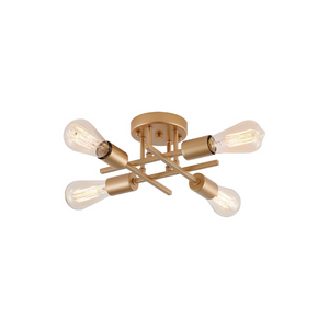 4 light modern semi flush mount ceiling light fixture with gold finish