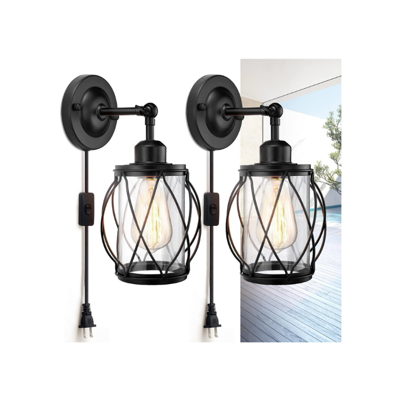 2 pack plug in wall lamp wire cage wall sconce