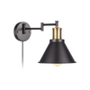Plug in swing arm wall sconce industrial bronze and black wall light fixture