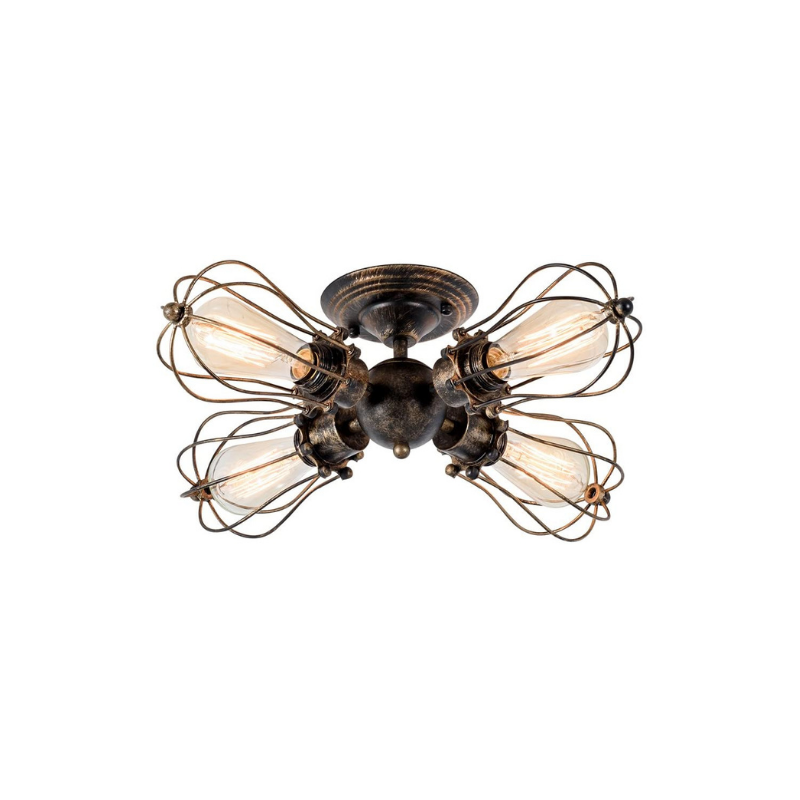 4 light oil rubbed seme flush mount, vintage industrial wire cage antique ceiling light