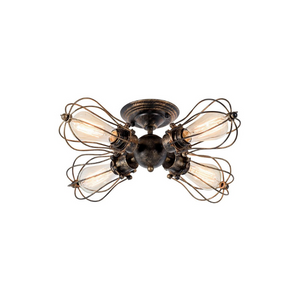 4 light oil rubbed seme flush mount, vintage industrial wire cage antique ceiling light