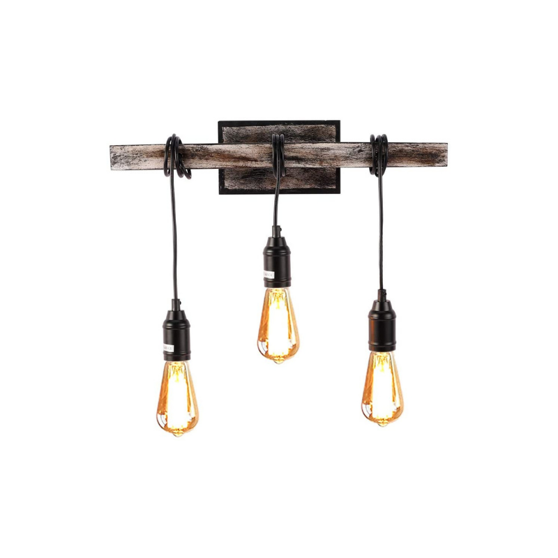 3 light simplicity vintage wall sconce farmhouse wire wood beam wall lamp
