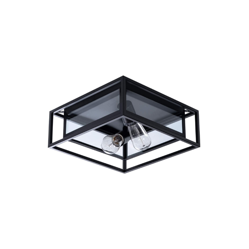 Square flush mount ceiling light fixture industrial glass black ceiling lamp