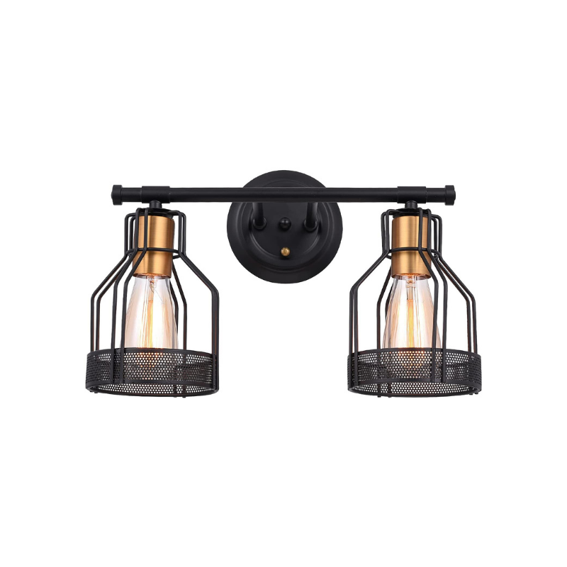 2 light vanity industrial cage wall sconce light
