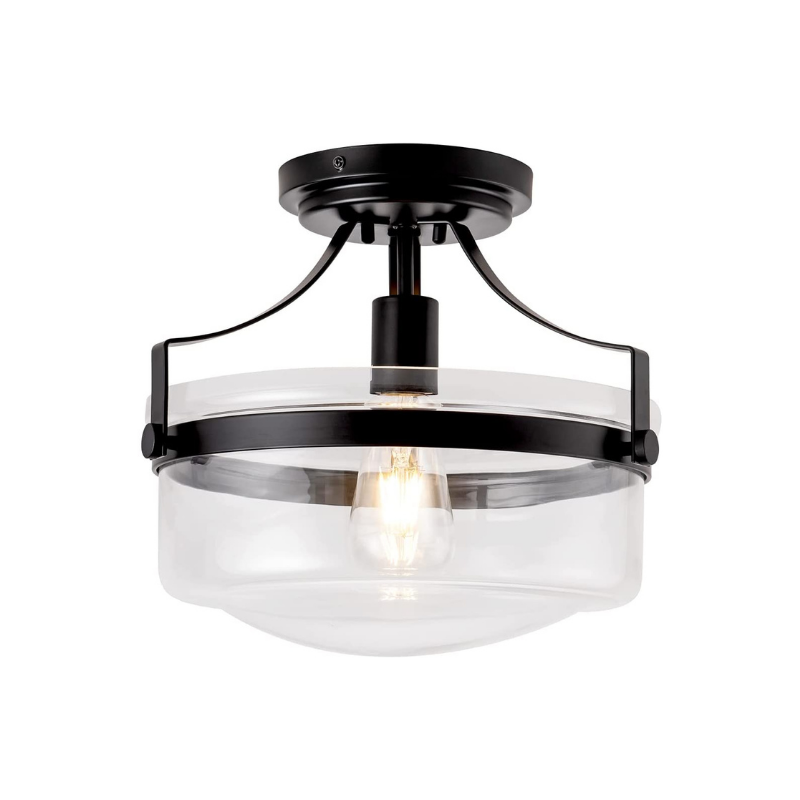 Industrial semi flush mount ceiling light black glass farmhouse ceiling lamp