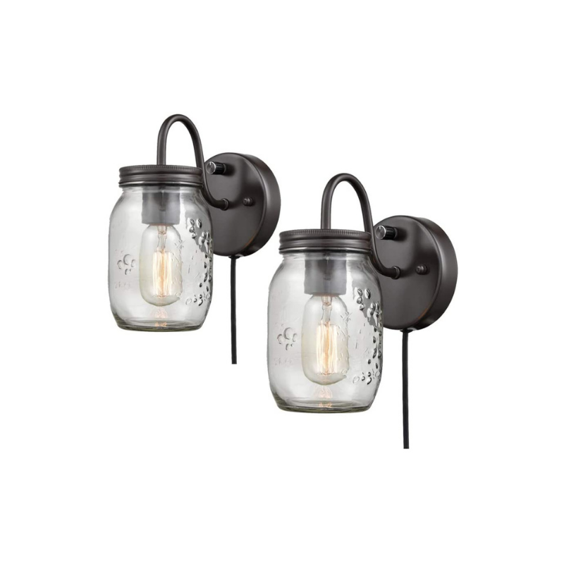 2 pack mason jar wall light clear glass plug in wall sconce