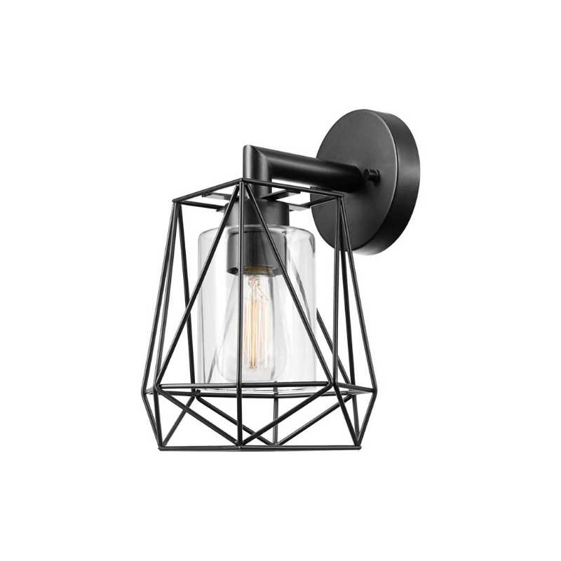 Black glass wall sconce industrial cage wall lighting