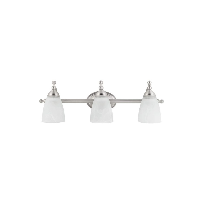 3 light alabaster glass wall sconce with satin nickel finish
