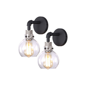 2 pack globe sconces wall lighting industrial black wall sconce with nickel finish