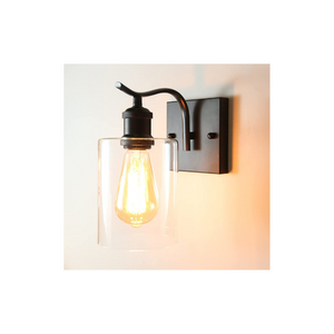 Farmhouse industrial wall light fixture black arm wall sconce with glass shade