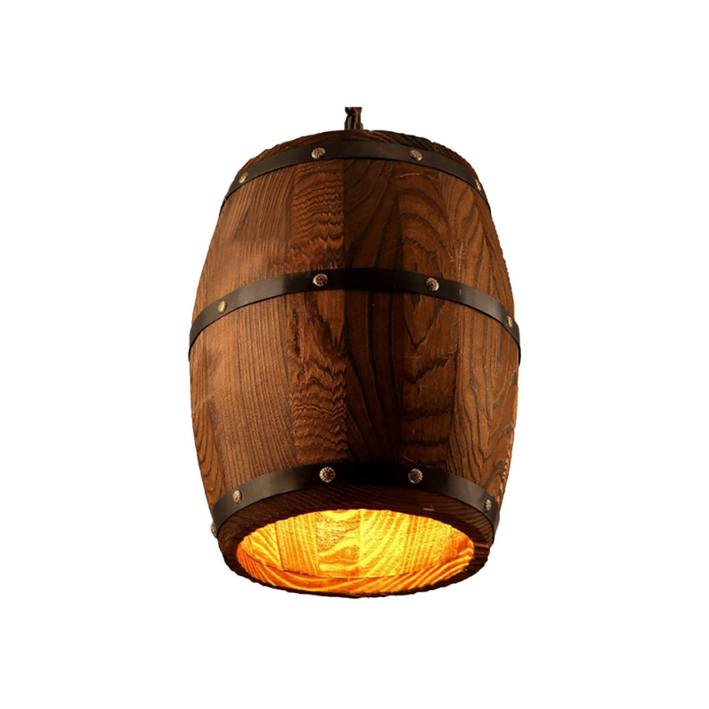 Industrial wine barrel wooden pendant light
