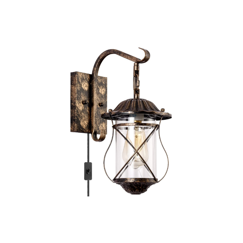 Rust wall light vintage industrial arm cage wall sconce with glass shade