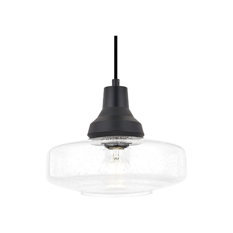 Seeded glass pendant light with matte black finish