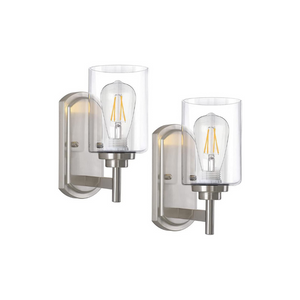 2 pack vanity wall light fixture modern glass wall sconce with nickel finish