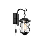 Black wall light vintage industrial arm cage wall sconce with glass shade