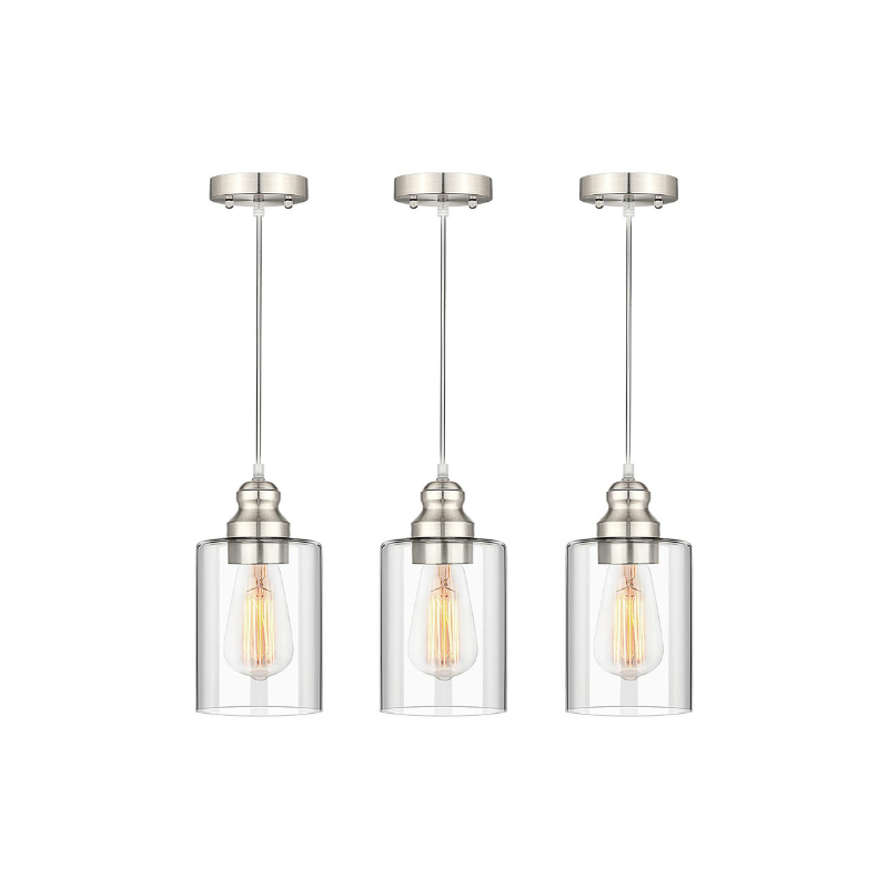 3 pack industrial pendant light fixture with glass shade