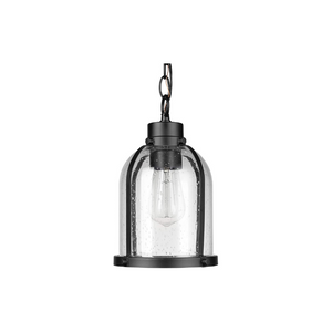 Contemporary Black Outdoor Pendant Light with Clear Seeded Glass Shade