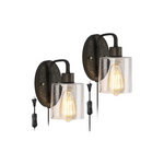 2 pack plug in wall sconce black wall mounted sconce with seeded glass shade