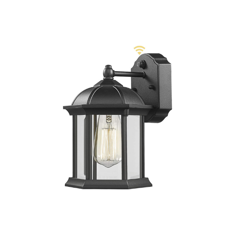 Dusk to dawn outdoor wall light black exterior wall sconce with glass shade