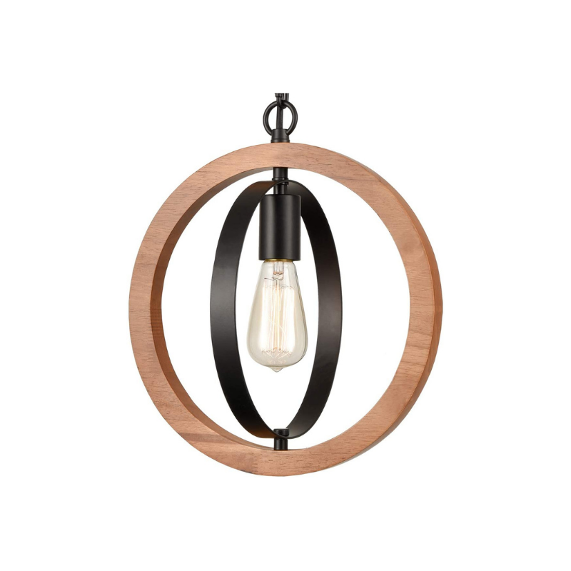 Farmhouse wood frame pendant light fixture round circle pendant lighting