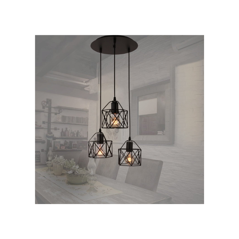 3 light cage net wire chandelier, Rustic black pendant fixture