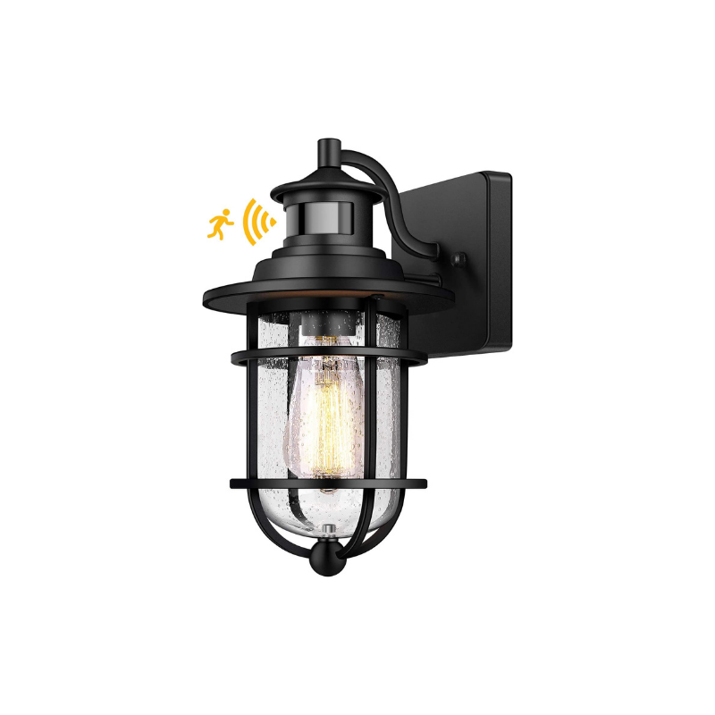 Black outdoor sensor light motion sensor detection outdoor lights with seeded glass shade